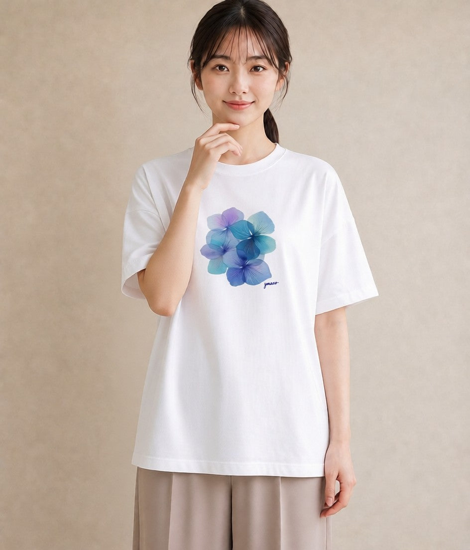 デザインTシャツ レディース あさがお 朝顔 花 花柄 イラスト 北欧風 女性向けギフト 散歩 白T YMAZO