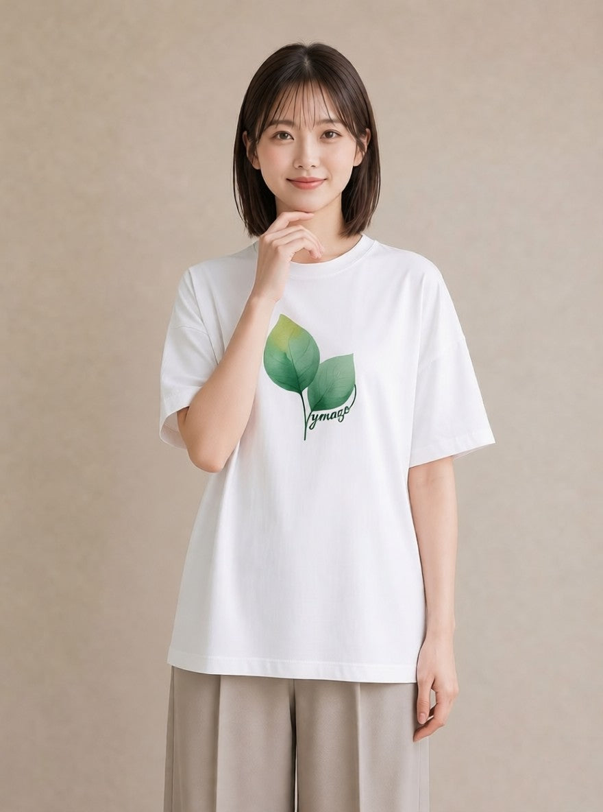 半袖Tシャツ レディース つる 植物 ボタニカル イラスト カフェコーデ 通勤 在宅 白T YMAZO