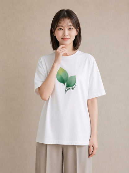 半袖Tシャツ レディース つる 植物 ボタニカル イラスト カフェコーデ 通勤 在宅 白T YMAZO