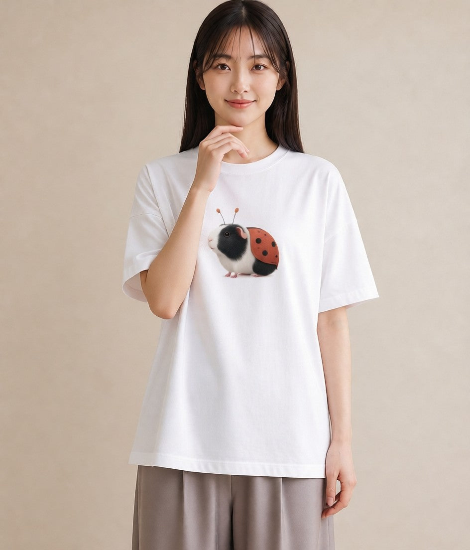 プリントTシャツ レディース モルモット ペット 動物 イラスト きれいめ 母の日 ビーチ 白T YMAZO