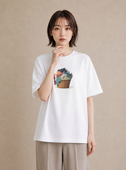 デザインTシャツ レディース 洗濯物 風 ナチュラル アンティーク イラスト ガーリー ペアコーデ 秋コーデ 白T YMAZO