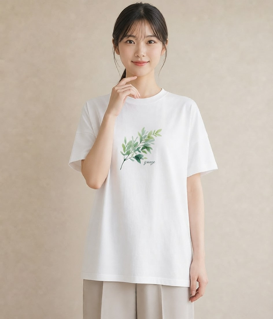 Tシャツ レディース つる 植物 ボタニカル イラスト ペアコーデ 秋コーデ 白T YMAZO