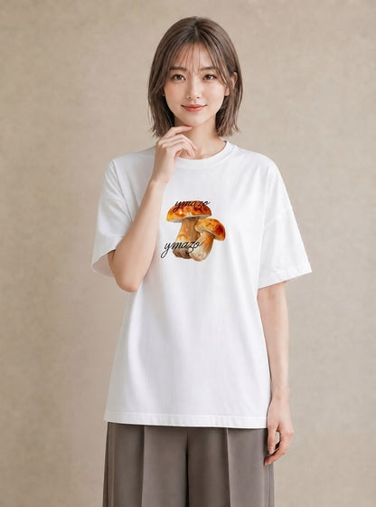 半袖Tシャツ レディース きのこ 植物 ボタニカル イラスト 休日コーデ 通勤 在宅 白T YMAZO