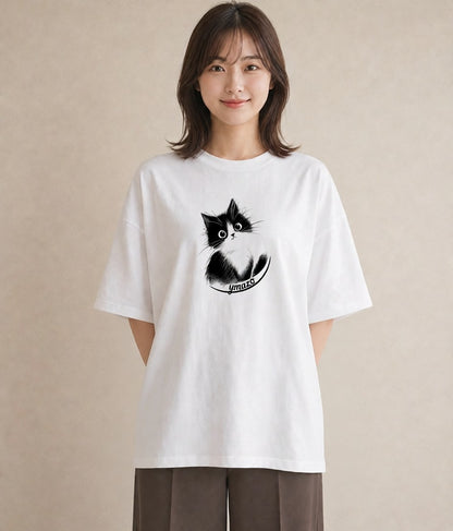 グラフィックTシャツ レディース 靴下猫 猫 ねこ イラスト ボタニカル お出かけ 普段着 白T YMAZO