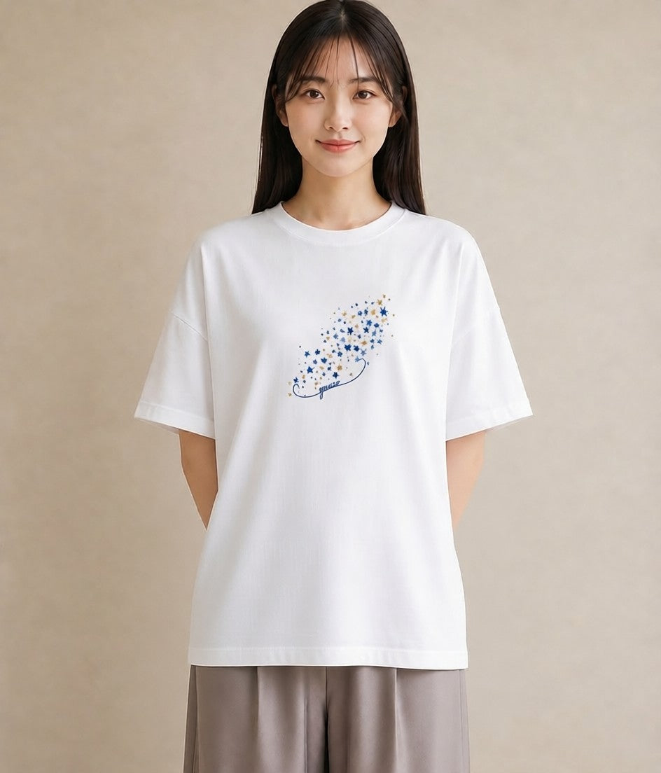 半袖Tシャツ レディース 獅子座 星空 宇宙 イラスト アート風 ホワイトデー 春服 白T YMAZO