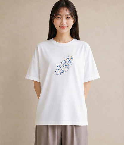 半袖Tシャツ レディース 獅子座 星空 宇宙 イラスト アート風 ホワイトデー 春服 白T YMAZO
