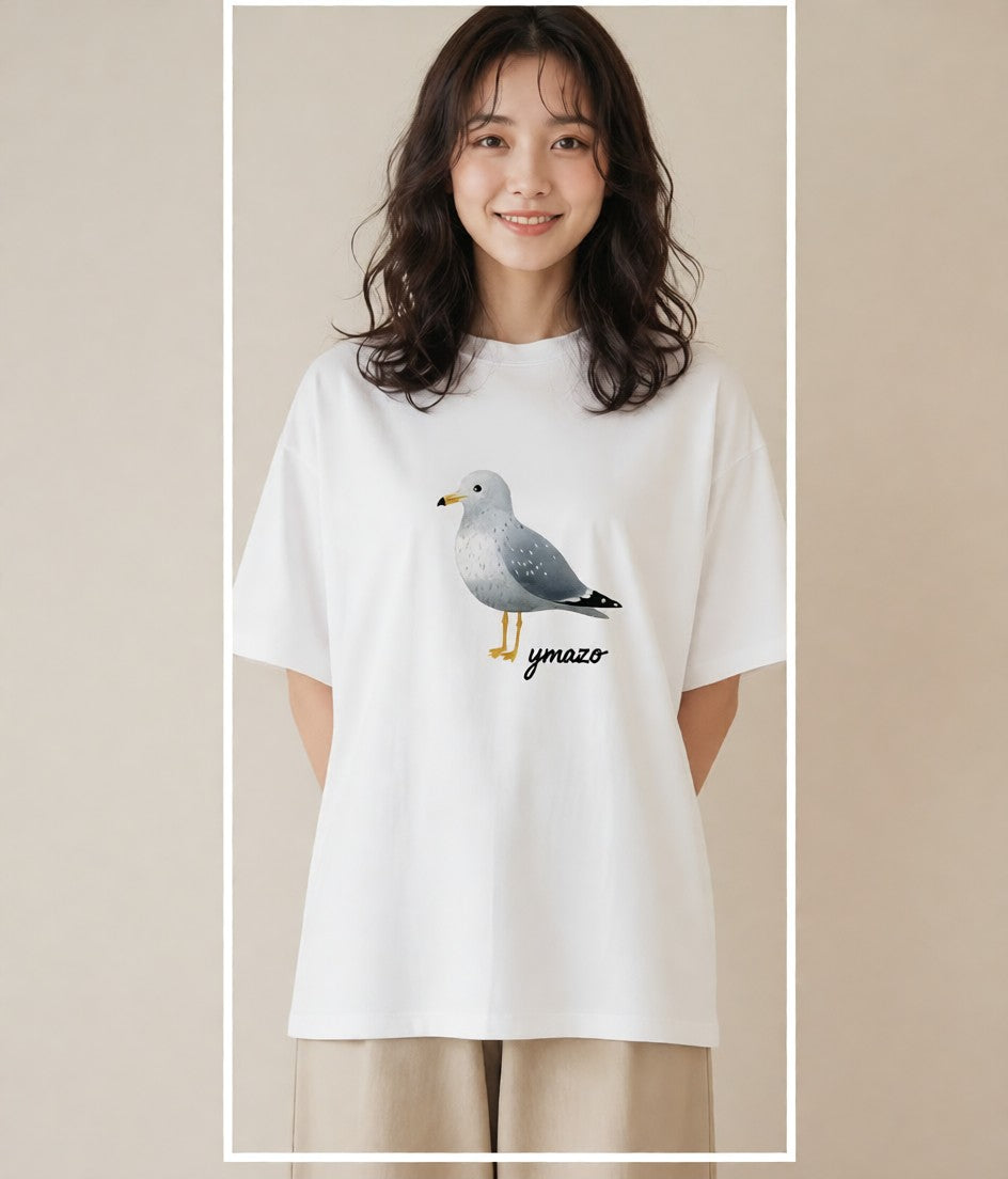 プリントTシャツ レディース 遠い家と鳥 風景 鳥 ナチュラル アンティーク イラスト ゆるコーデ 在宅 公園 白T YMAZO