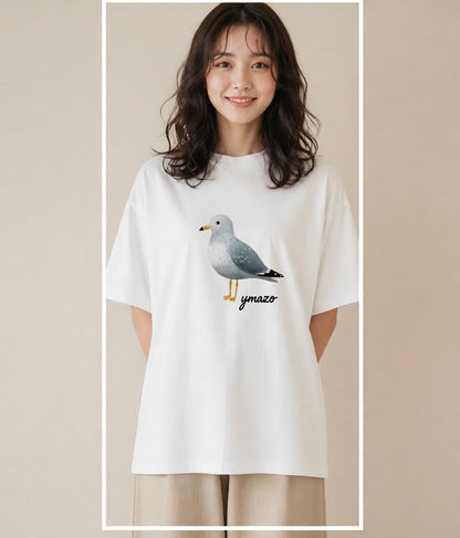プリントTシャツ レディース 遠い家と鳥 風景 鳥 ナチュラル アンティーク イラスト ゆるコーデ 在宅 公園 白T YMAZO