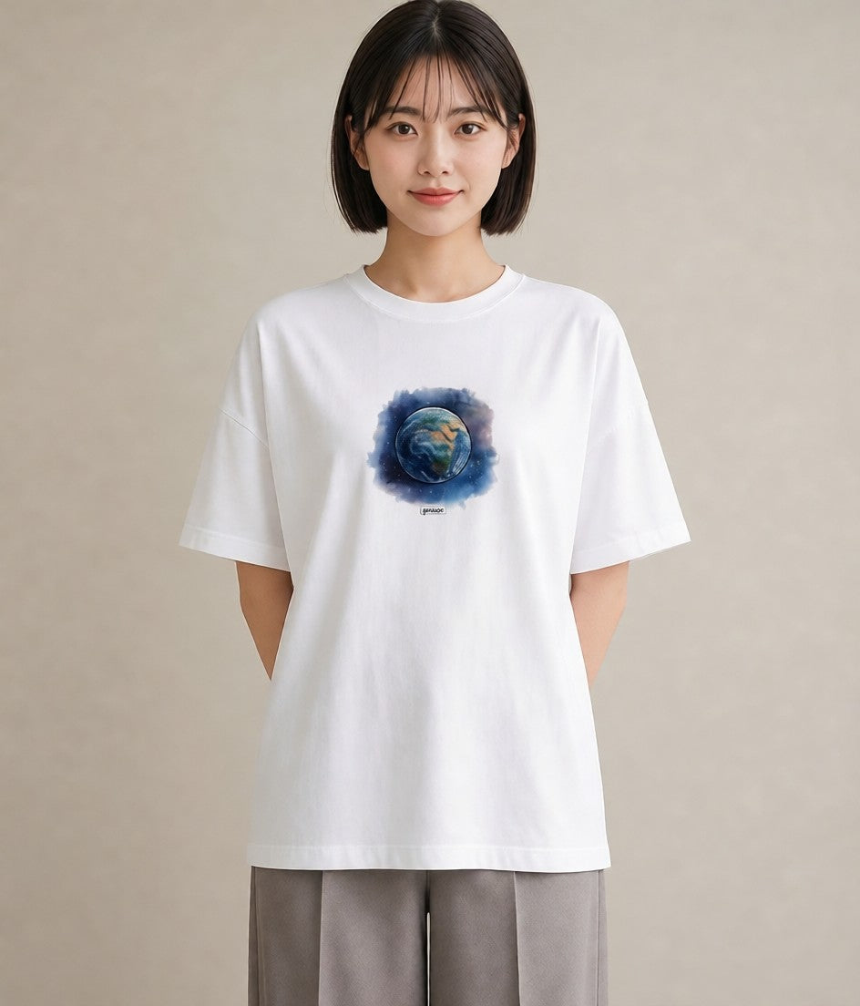 Tシャツ レディース 宇宙 星空 イラスト ユニーク レイヤード 友達ギフト 白T YMAZO