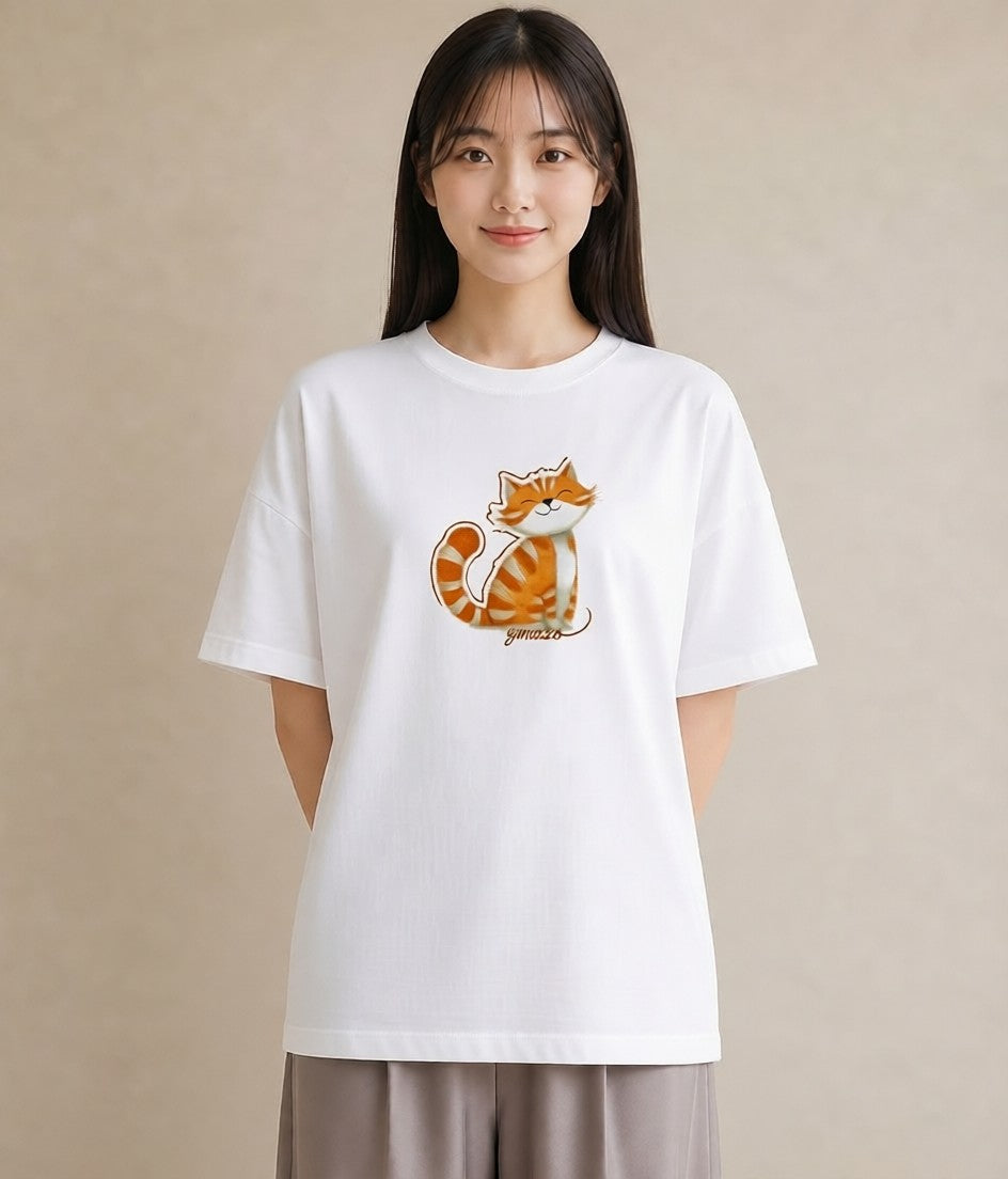 プリントTシャツ レディース しっぽ 猫 ねこ イラスト ヴィンテージ風 社会人 女性 白T YMAZO
