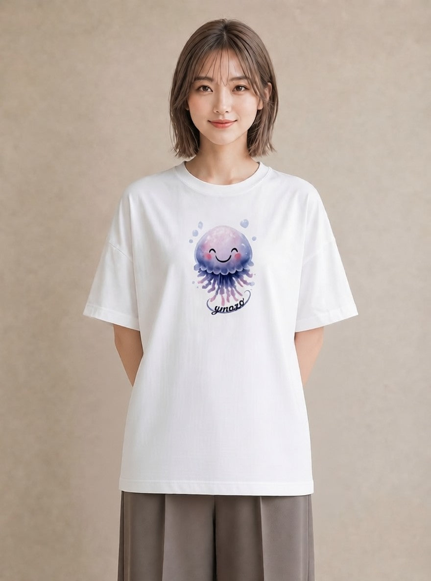 プリントTシャツ レディース くらげ クラゲ 海の生き物 海 イラスト ミニマル 夏コーデ 通学 白T YMAZO