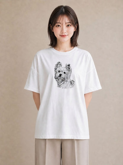 半袖Tシャツ レディース ヨークシャーテリア 犬 いぬ イラスト 旅行コーデ 女性 旅行用 白T YMAZO