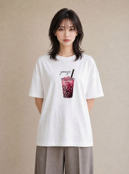 半袖Tシャツ レディース パフェ 食べ物 フード イラスト 淡色 女性向けギフト 散歩 白T YMAZO
