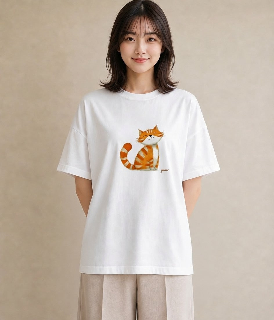 グラフィックTシャツ レディース キジトラ 猫 ねこ イラスト 韓国風 敬老の日 ホワイトデー 白T YMAZO