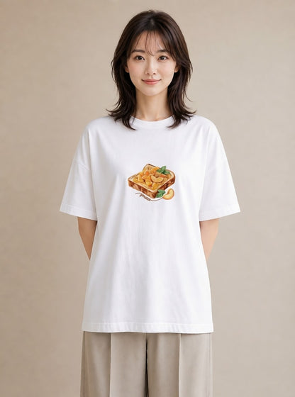 半袖Tシャツ レディース 目玉焼き 食べ物 フード イラスト カフェコーデ 親子 20代 白T YMAZO