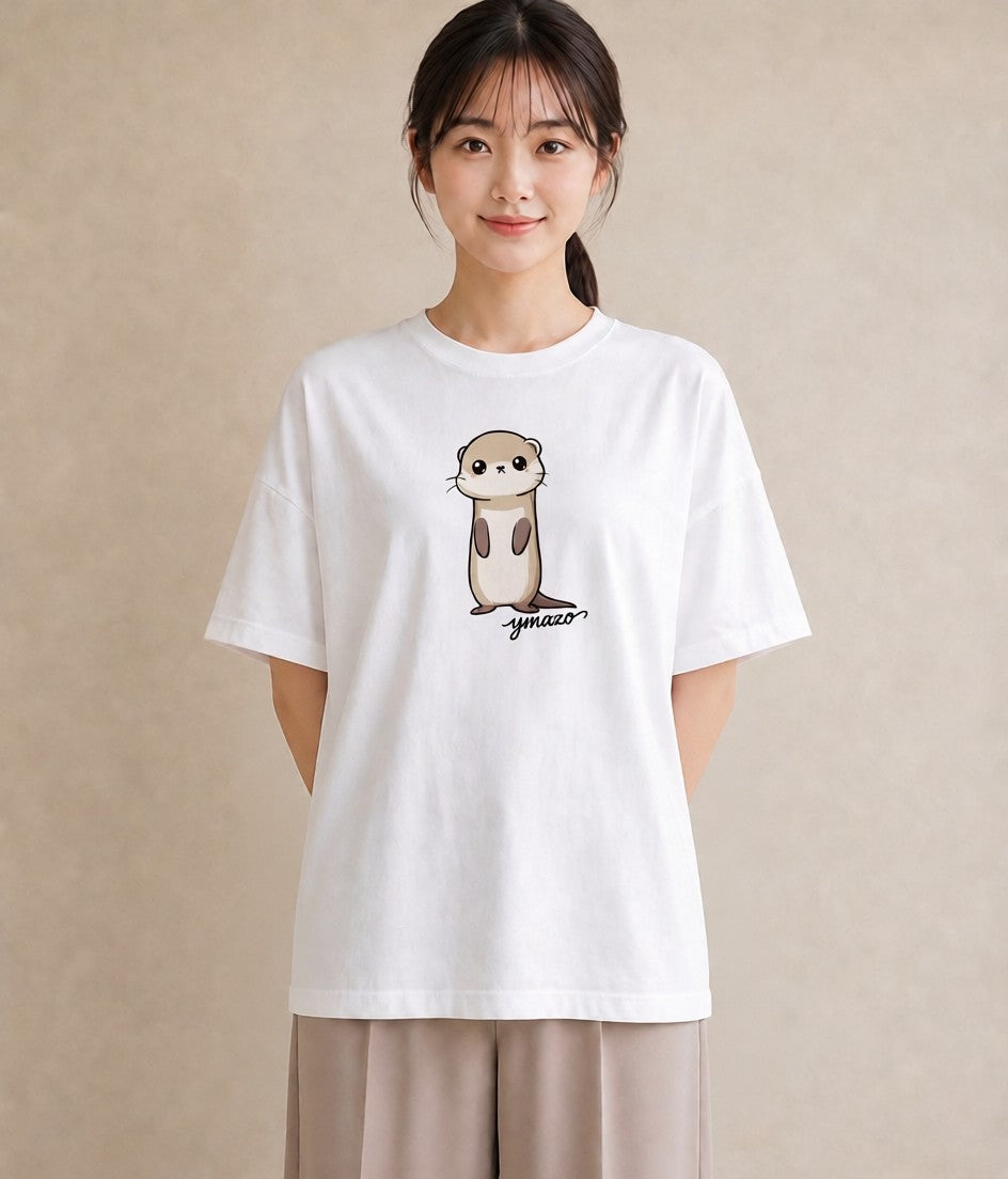 プリントTシャツ レディース カワウソ 動物 アニマル イラスト 手描き風 自分用 ルームウェア 白T YMAZO