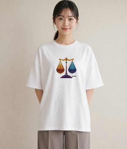 デザインTシャツ レディース 天秤座 星空 宇宙 イラスト 上品 週末コーデ 敬老の日 白T YMAZO