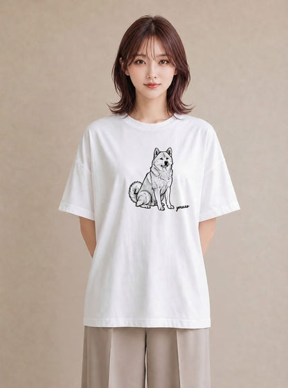 プリントTシャツ レディース 秋田犬 犬 いぬ イラスト モード ギフト 母の日 白T YMAZO