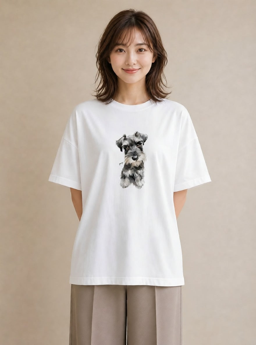 デザインTシャツ レディース いぬ 犬 ワンコ イラスト 線画 デート 帰省 白T YMAZO