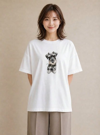 デザインTシャツ レディース いぬ 犬 ワンコ イラスト 線画 デート 帰省 白T YMAZO