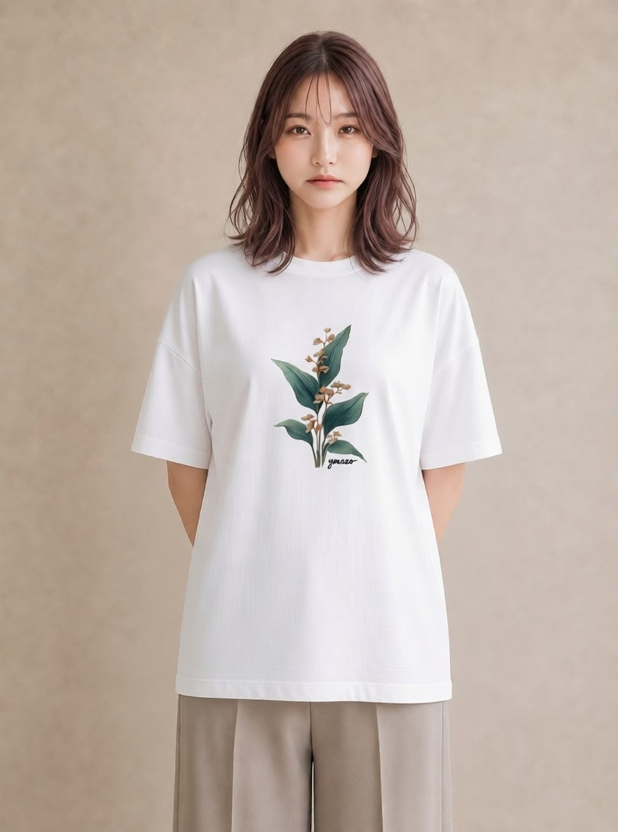 半袖Tシャツ レディース 金木犀 花 花柄 イラスト フェミニン 在宅 公園 白T YMAZO