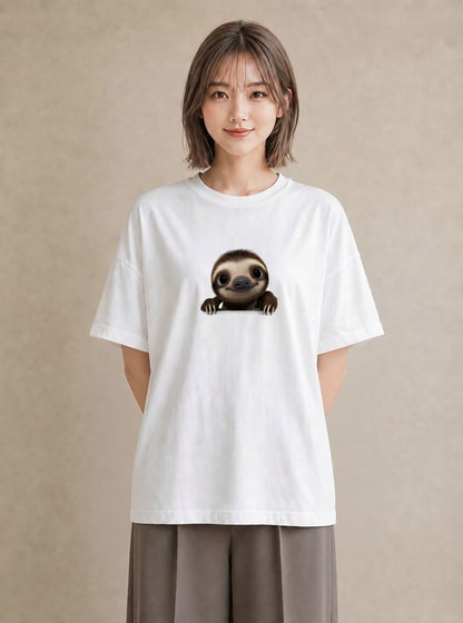 デザインTシャツ レディース ナマケモノ 動物 アニマル イラスト お洒落 敬老の日 ホワイトデー 白T YMAZO