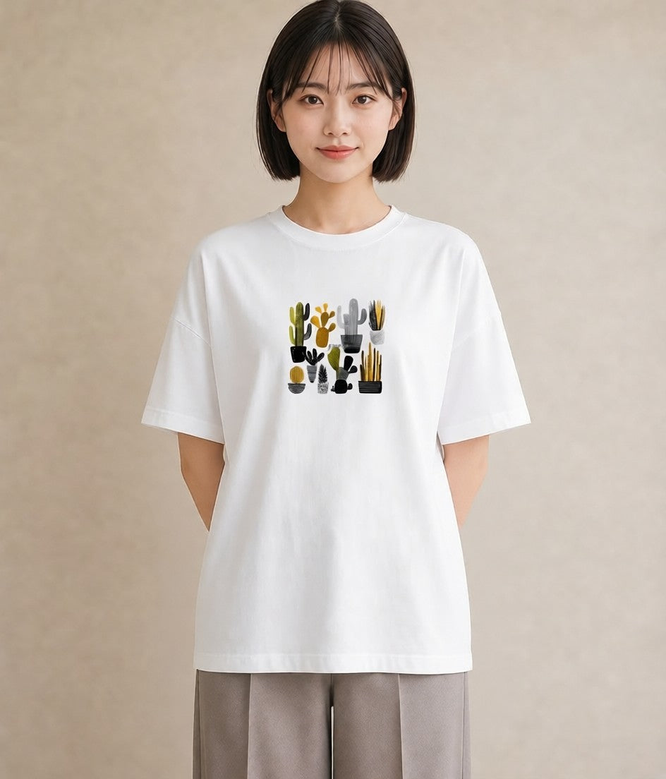Tシャツ レディース サボテン 植物 ボタニカル イラスト 個性的 ホワイトデー 春服 白T YMAZO