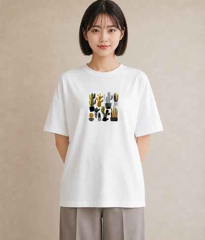 Tシャツ レディース サボテン 植物 ボタニカル イラスト 個性的 ホワイトデー 春服 白T YMAZO