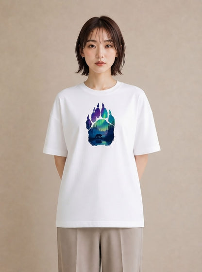 プリントTシャツ レディース オーロラ 星空 宇宙 イラスト ユニーク 在宅 公園 白T YMAZO