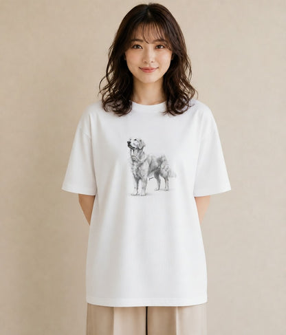 プリントTシャツ レディース ゴールデンレトリバー ゴールデン 犬 いぬ イラスト 淡色 旅行用 海 白T YMAZO
