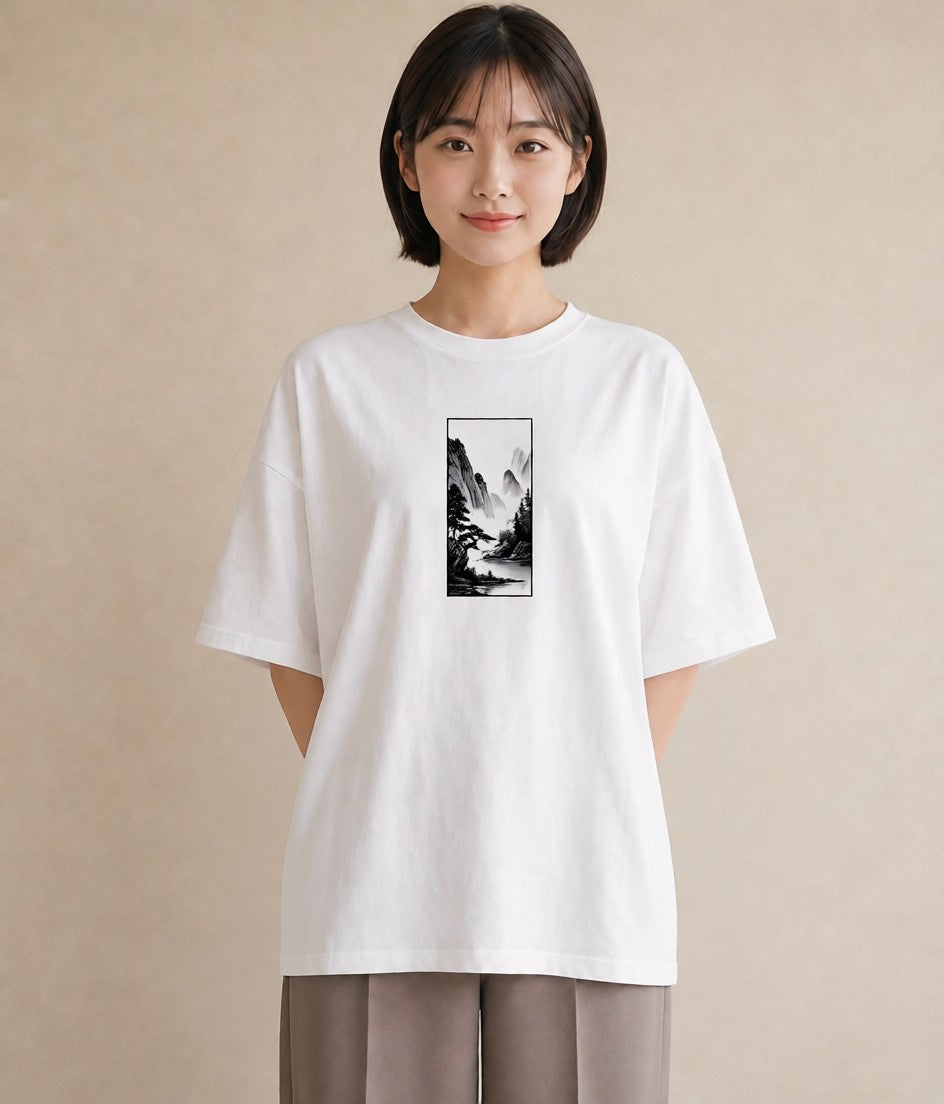 プリントTシャツ レディース 桟橋 水辺 波止場 ナチュラル アンティーク イラスト シック 誕生日プレゼント 綿100 白T YMAZO