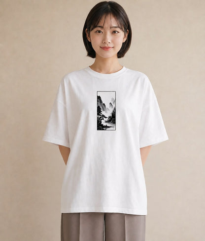 プリントTシャツ レディース 桟橋 水辺 波止場 ナチュラル アンティーク イラスト シック 誕生日プレゼント 綿100 白T YMAZO
