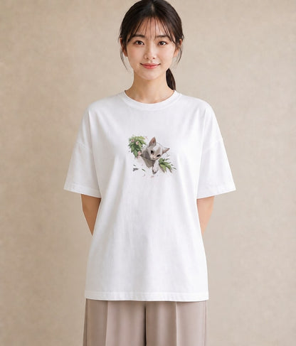 デザインTシャツ レディース 白猫 猫 ねこ イラスト ゆるかわ 20代 カジュアルコーデ 白T YMAZO