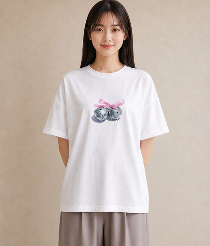 半袖Tシャツ レディース 風鈴 ガラス 夏 ナチュラル アンティーク イラスト ユニーク 在宅 公園 白T YMAZO