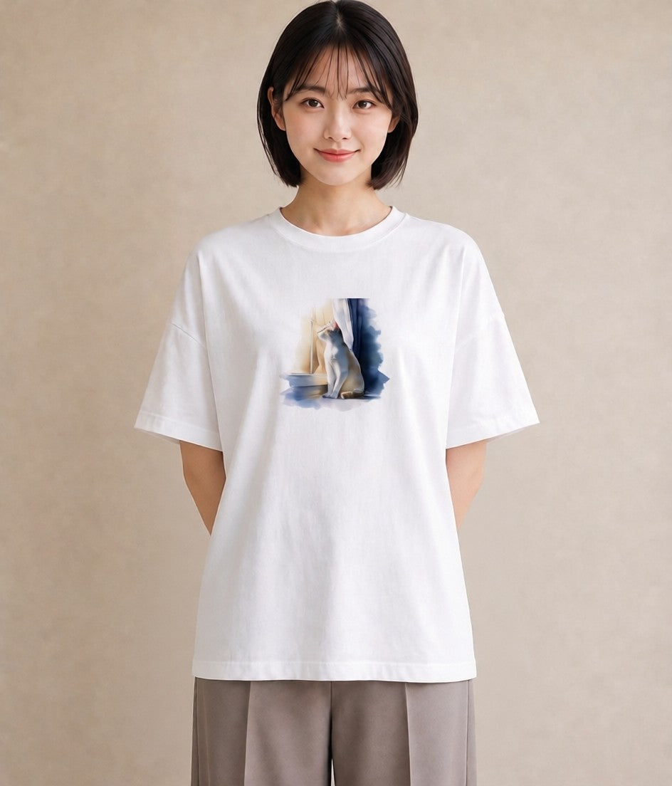 Tシャツ レディース シャム柄 猫 ねこ イラスト ポップ 普段着 週末コーデ 白T YMAZO