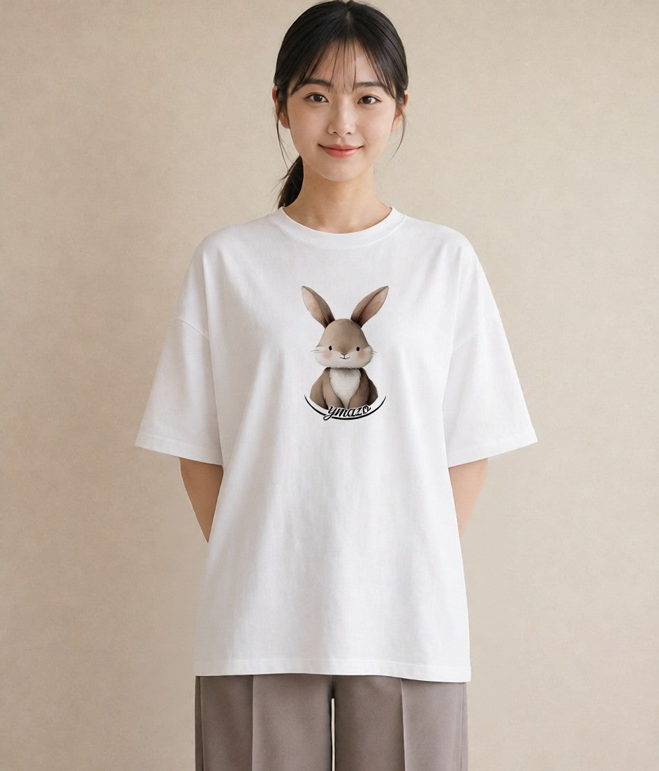 デザインTシャツ レディース ロップイヤー ペット 動物 イラスト 個性的 カジュアルコーデ 買い物 白T YMAZO