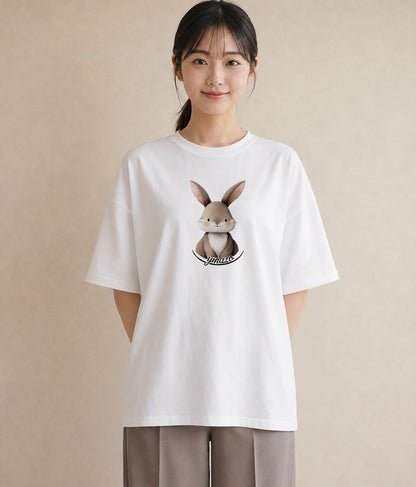 デザインTシャツ レディース ロップイヤー ペット 動物 イラスト 個性的 カジュアルコーデ 買い物 白T YMAZO