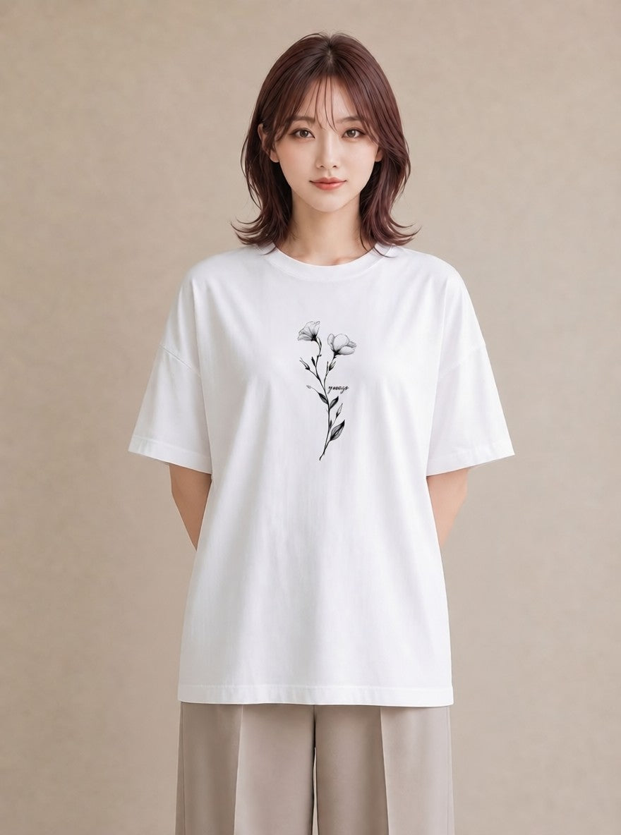 グラフィックTシャツ レディース 小花 花 フラワー イラスト ヴィンテージ風 送別ギフト 通勤 白T YMAZO