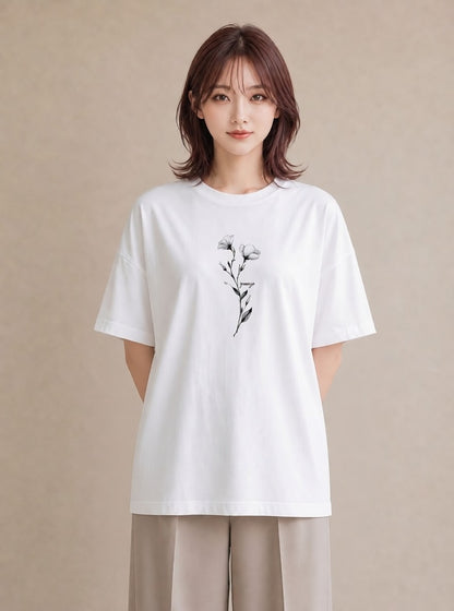 グラフィックTシャツ レディース 小花 花 フラワー イラスト ヴィンテージ風 送別ギフト 通勤 白T YMAZO
