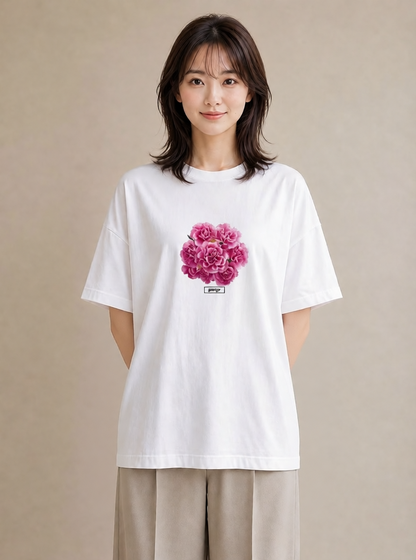 半袖Tシャツ レディース カーネーション 花 花柄 イラスト ゆるコーデ 母の日 ビーチ 白T