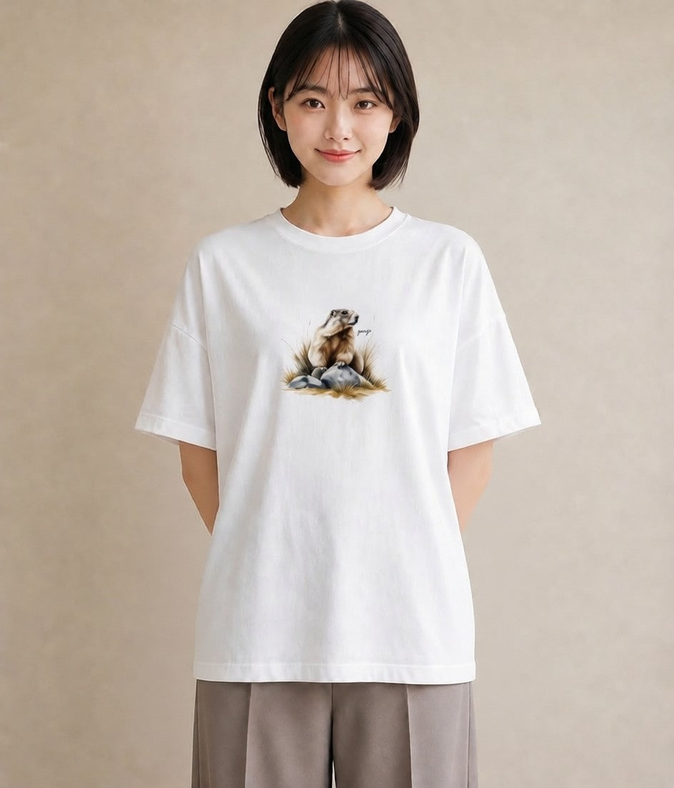 デザインTシャツ レディース デグー ペット 動物 イラスト こなれ感 通勤 在宅 白T YMAZO