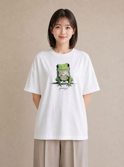 プリントTシャツ レディース アマガエル ペット 動物 イラスト カフェコーデ カフェ巡り 女子会 白T YMAZO