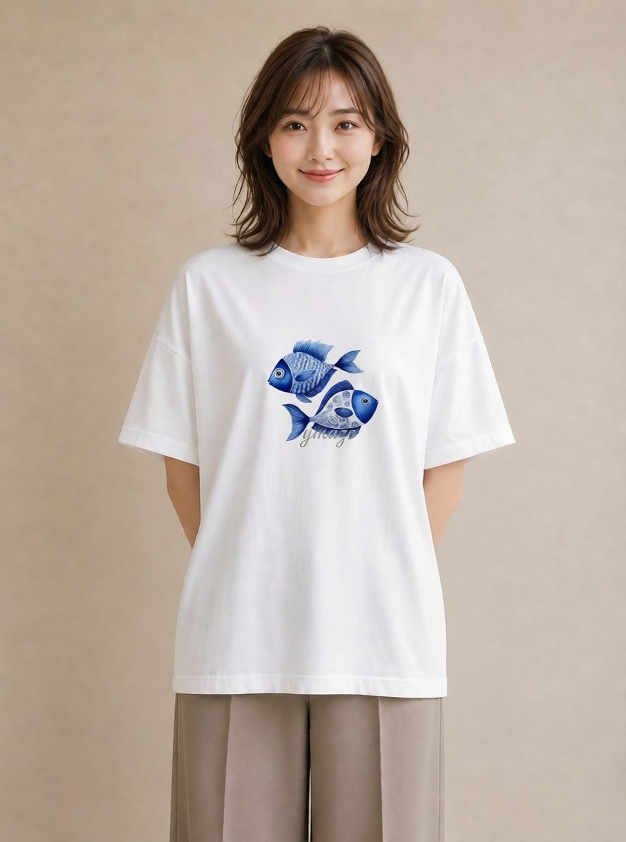 グラフィックTシャツ レディース 熱帯魚 ペット 動物 イラスト 春服 ミセス 白T YMAZO