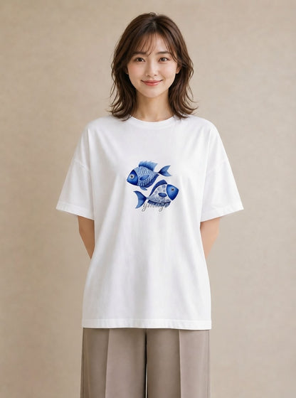 グラフィックTシャツ レディース 熱帯魚 ペット 動物 イラスト 春服 ミセス 白T YMAZO