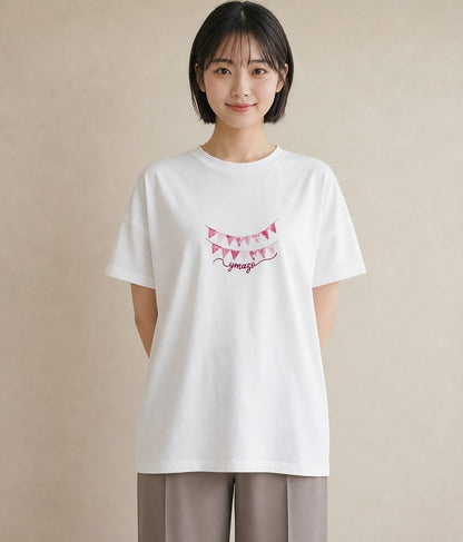 Tシャツ レディース 洗濯物 風 ナチュラル アンティーク イラスト ユニーク 女子会 お揃い 白T YMAZO
