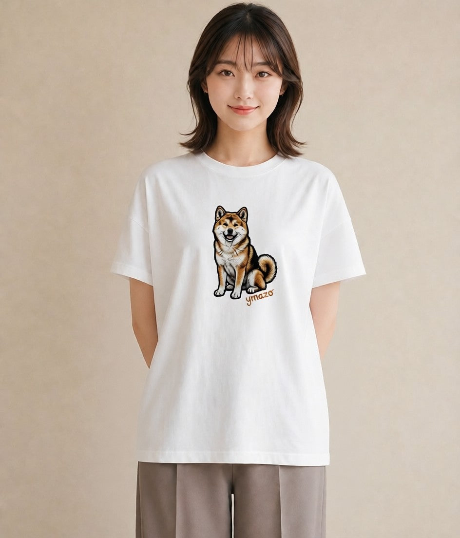 半袖Tシャツ レディース 秋田犬 犬 いぬ イラスト 個性的 女性向けギフト 散歩 白T YMAZO