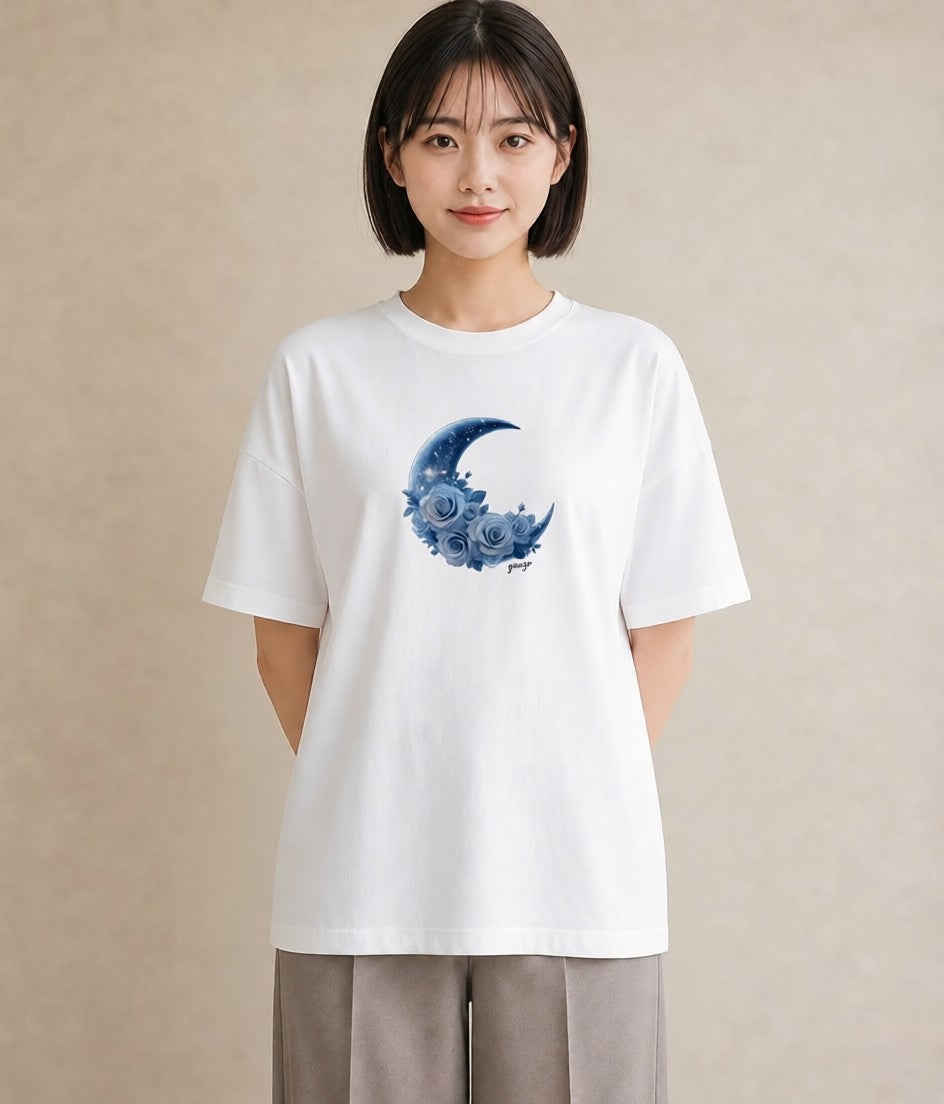 半袖Tシャツ レディース 月 星空 宇宙 イラスト お洒落 春服 ミセス 白T YMAZO