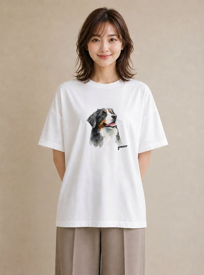 半袖Tシャツ レディース バーニーズマウンテンドッグ 犬 いぬ イラスト ユニーク 買い物 夏コーデ 白T YMAZO