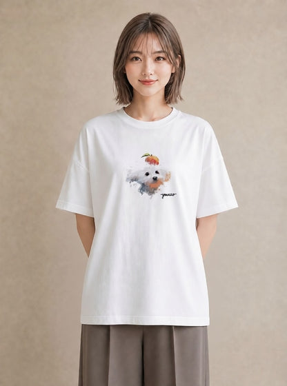 半袖Tシャツ レディース わんこ 犬 いぬ イラスト お洒落 デイリーウェア 休日 白T YMAZO