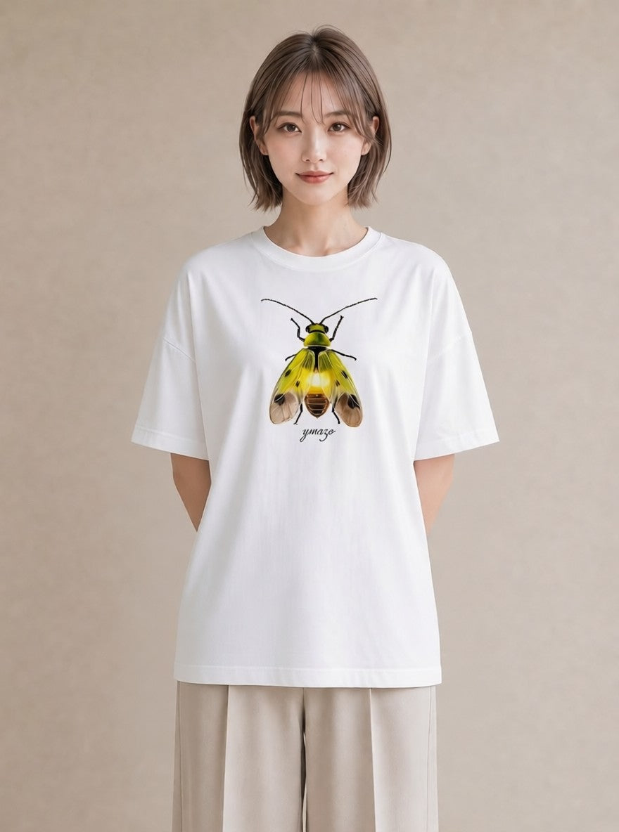 半袖Tシャツ レディース カブトムシ 昆虫 虫 イラスト 抜け感 ラフ レイヤード 白T YMAZO